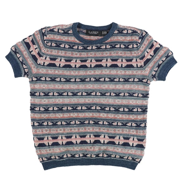 Lauren by Ralph Lauren Geo Stripe Short Sleeve Sweater - Picture 1 of 2
